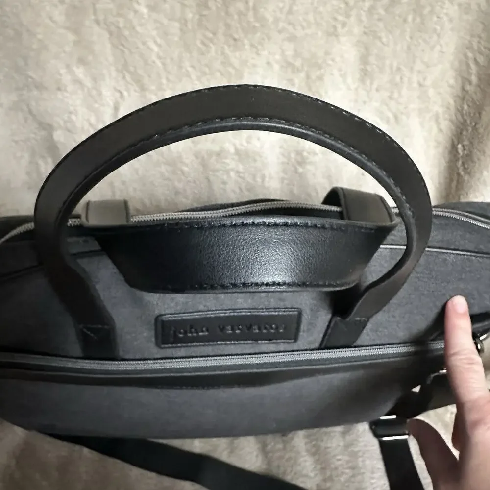 John Varvatos Weekender Laptop Messenger Bag Carryon Vinyl Travel Black Gray